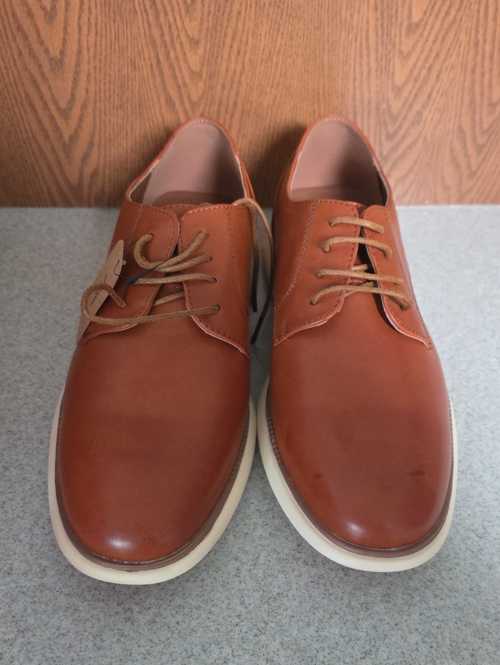 Men's Casual Tan Leather Derby Shoes with Cream Sole